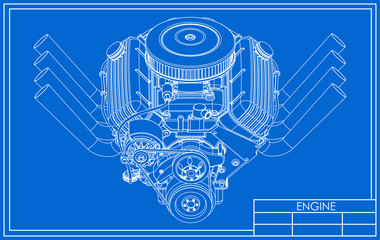 Hot rod V8 Engine drawing