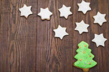 Gingerbread Christmas cookies in the form of stars and tree