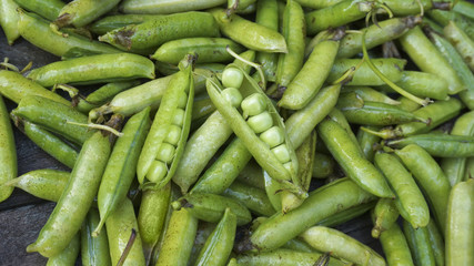 Background of fresh peas, closeup