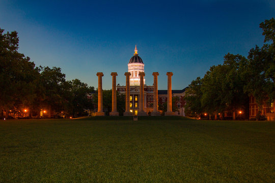 Daybreak at Jesse Hall and the Columns at University of Missouri Mizzou Campus