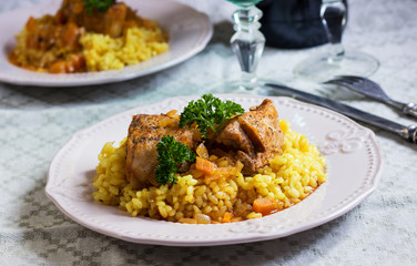 saffron Risotto and pork