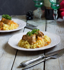 saffron Risotto and pork