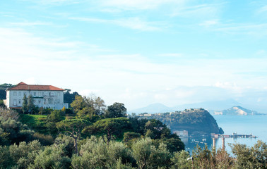 Fototapeta na wymiar Landscape of Posillipo, Naples gulf, with Nisida island, and Capo Miseno, Naples, Italy 