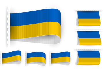 National state flag of Ukraine; Sewn clothing label tag; Vector icon set flags Eps10
