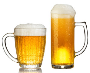 cold mug of beer with foam isolated on white background