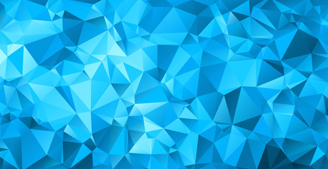 Fototapeta premium An abstract blue background features a geometric pattern of interconnected triangles, creating a low poly faceted crystal effect.