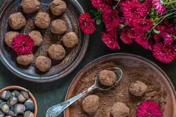 Truffles Chocolate figs and avocados and chrysanthemum