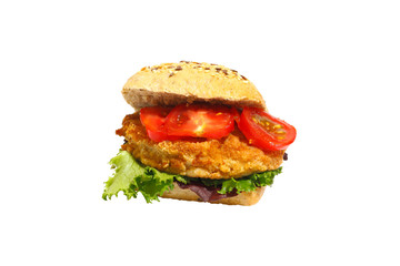 Körnerbrötchen, Schnitzel, Salat, Tomaten