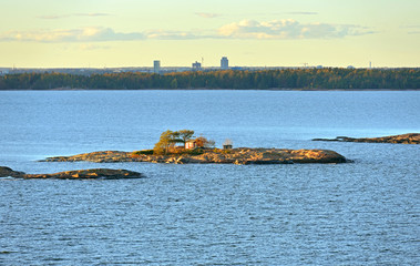 Rocky islands in Helsinki archipelago on sunset