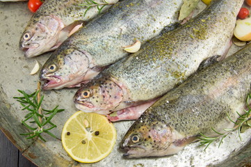 trout on a frying pan