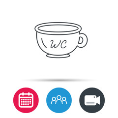 Baby wc pot icon. Child toilet sign. Washroom or lavatory symbol. Group of people, video cam and calendar icons. Vector