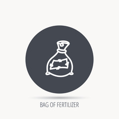 Bag with fertilizer icon. Fertilization sack sign. Farming or agriculture symbol. Round web button with flat icon. Vector