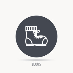 Boot icon. Hiking or work shoe sign. Military footwear symbol. Round web button with flat icon. Vector