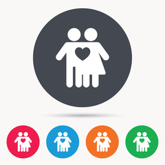 Couple love icon. Traditional young family symbol. Colored circle buttons with flat web icon. Vector