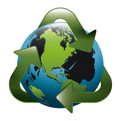 earth world map with recycling symbol vector illustration