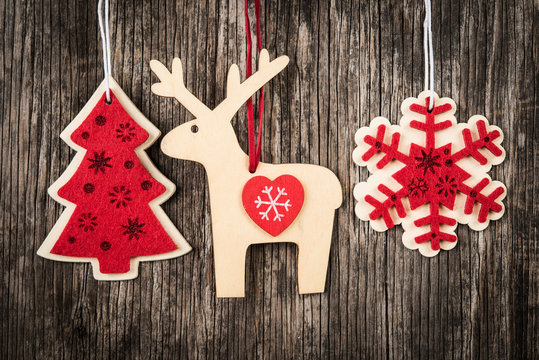 Christmas tree, reindeer and snowflake as background