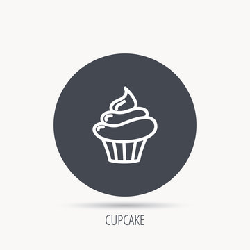 Cupcake icon. Dessert cake sign. Delicious bakery food symbol. Round web button with flat icon. Vector