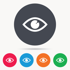 Eye icon. Eyeball vision symbol. Colored circle buttons with flat web icon. Vector