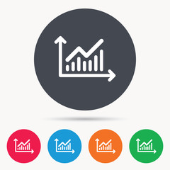 Graph icon. Business analytics chart symbol. Colored circle buttons with flat web icon. Vector