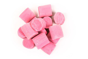 Pile of bubble gum pieces isolated on white background