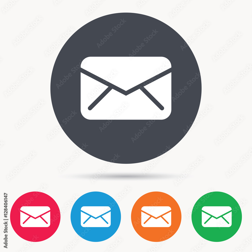 Aufkleber envelope icon. send email message sign. internet mailing symbol. colored circle buttons with flat we
