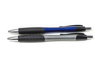 Black and blue writing pens isolated on white background isolated on white background