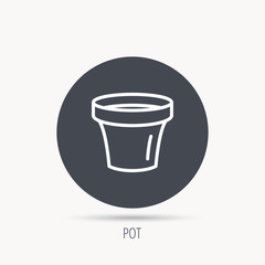 Flower pot icon. Gardening ceramic container sign. Round web button with flat icon. Vector