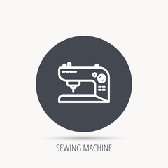 Sewing machine icon. Embroidery sign. Round web button with flat icon. Vector