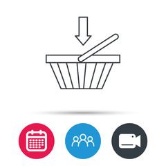 Shopping cart icon. Online buying sign. Group of people, video cam and calendar icons. Vector