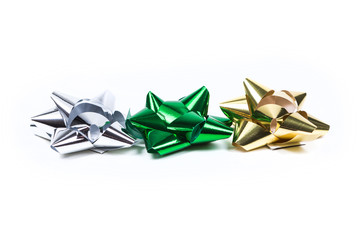 Three gift bows isolated on white background