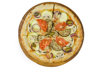 vegetarian pizza on a wooden board