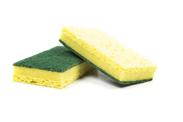 Two cellulose sponges isolated on white background