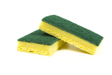 Two cellulose sponges isolated on white background
