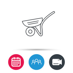 Trolley icon. Garden cart sign. Gardener equipment symbol. Group of people, video cam and calendar icons. Vector