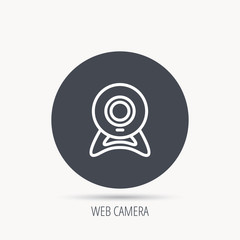 Web cam icon. Video camera sign. Online communication symbol. Round web button with flat icon. Vector