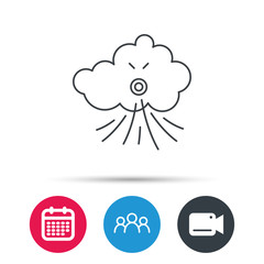 Wind icon. Cloud with storm sign. Strong wind or tempest symbol. Group of people, video cam and calendar icons. Vector