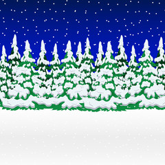 Fototapeta na wymiar Snowy winter forest. Christmas landscape with snowflakes and Chr