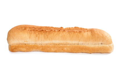 Elongated burger bun on white background