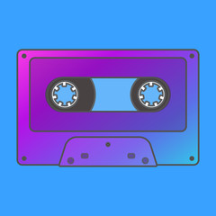 Obraz premium Icon retro audio violet blue tape in flat line style.