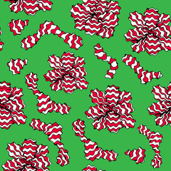 Vector seamless pattern of abstract hand drawn doodles in Christmas colors. Illustration for textile, wrap or wallpaper.