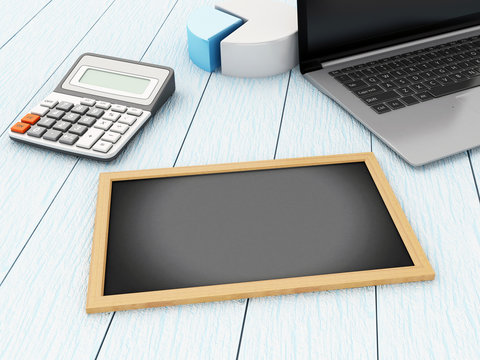 3d Blackboard, laptop and calculator