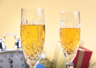 Celebration. the glasses of champagne and wine.