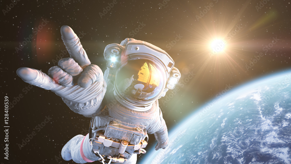 Wall mural rock`n space, astronaut in orbit. 3d render