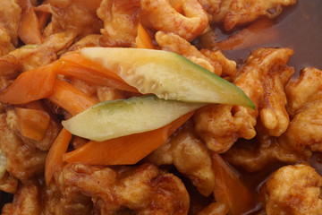 Chinese food. Hot chicken in sweet and sour sauce