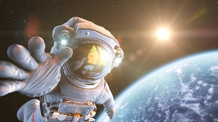 Astronaute dans l& 39 espace extra-atmosphérique, rendu 3d
