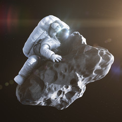 Landing on an asteroid, abstract 3d render - 128410544