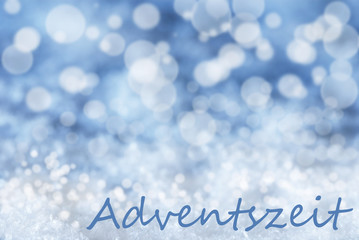 Blue Bokeh Christmas Background, Snow, Adventszeit Means Advent Season