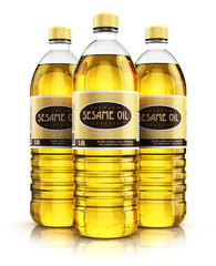 Group of plastic bottles with sesame seed oil