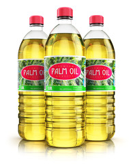 Group of plastic bottles with palm oil