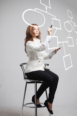 Woman drawing flowchart, business process concept
